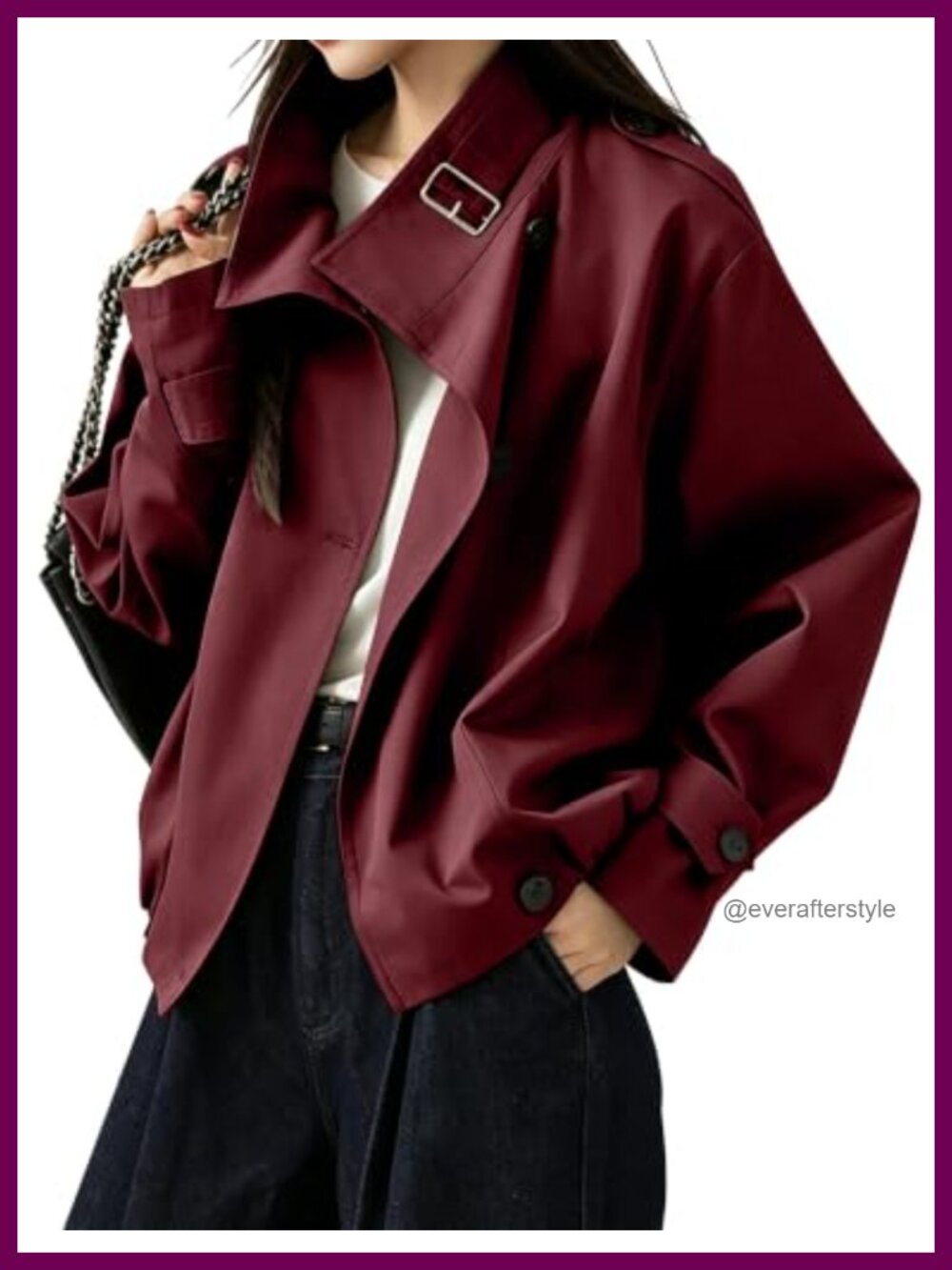 Women's Cropped Trench Coat Turtleneck Casual Jacket